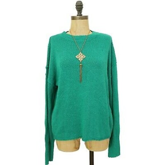 Abound Drop Shoulder Pullover Sweater Top Size L Crew Green Lake NEW Tag B41 - Picture 3 of 6